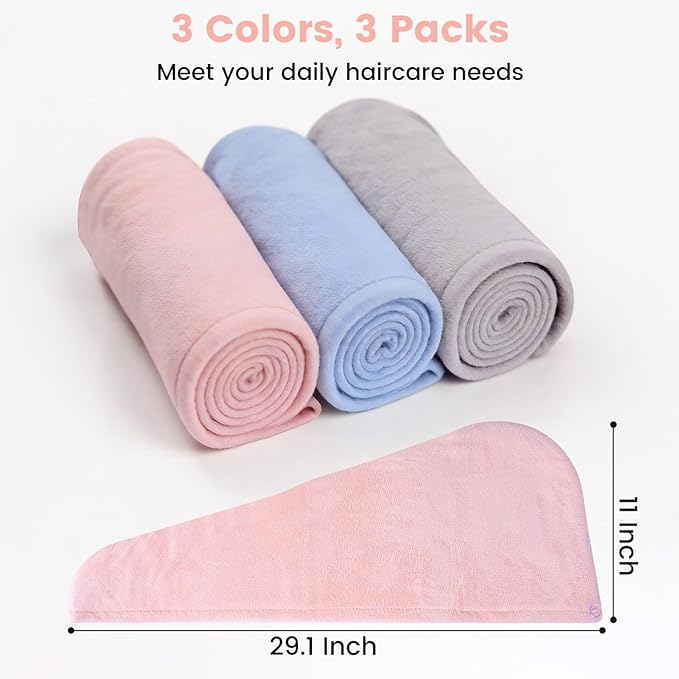 3 Pack Microfiber Hair Towel Wrap - Image 4