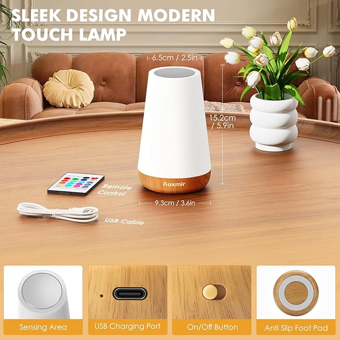 Auxmir LED Night Light Bedside Lamp Touch and Remote Control Dimmable Tabletop - Image 8
