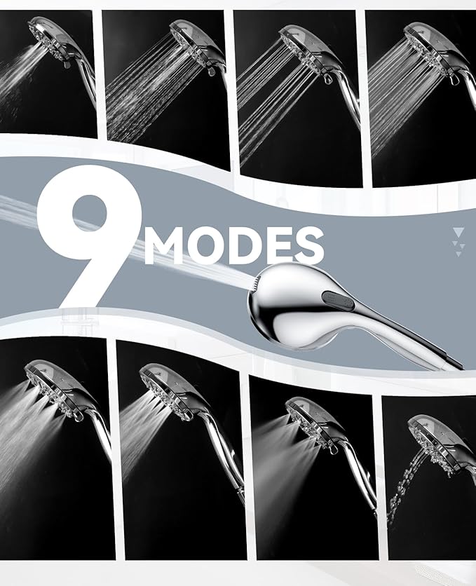 JDO Shower Head with Handheld, High Pressure Handheld Shower Head 9 Settings - Image 3