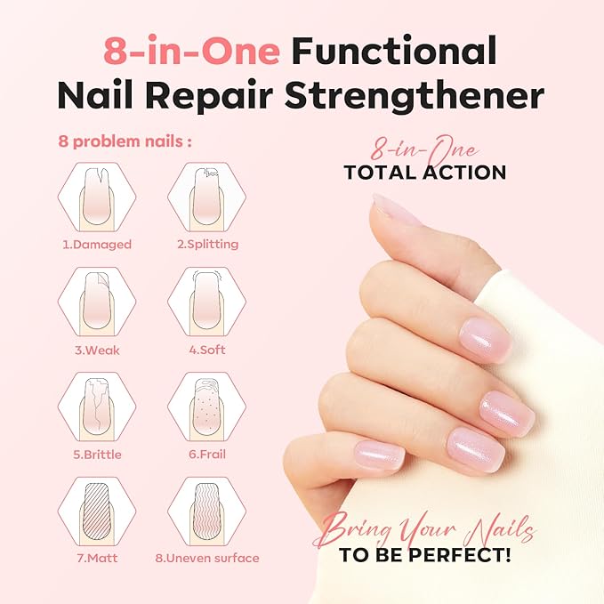 modelones Nail Strengthener, Sparkle Pink Nail Polish Nail Repair - Image 2