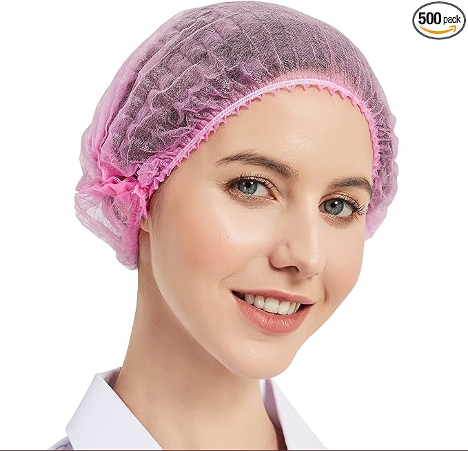 ProtectX 500-Pack Pink Disposable Hair Nets, Elastic Head Cover, Bouffant Caps by ProtectX