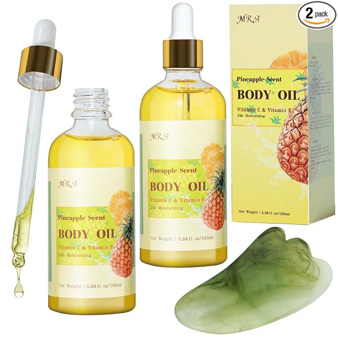 MR.A 2 Pack Pineapple Juice Scented Body Oil, Vitamin E Hydrating Body Oil by MR.A
