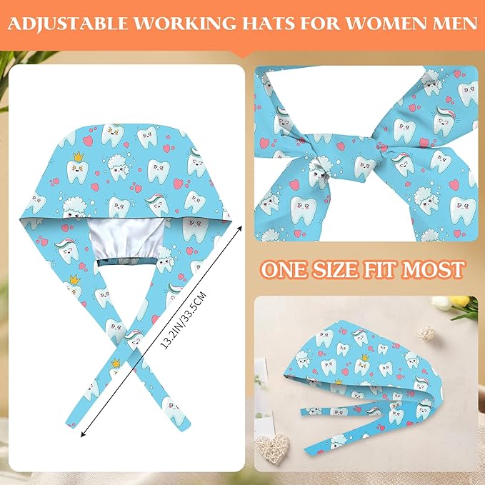 Adjustable Scrub Cap with Buttons & Sweatband, Working Hat with Elastic Tie Back - Image 4