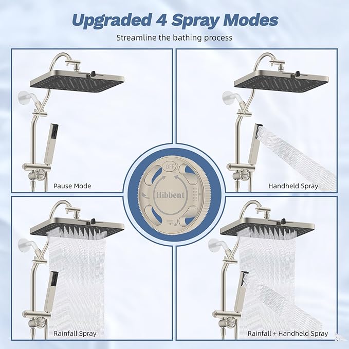 Hibbent 13'' cUPC Certified Shower Head Combo, High Pressure 5-spray Rainfall - Image 4