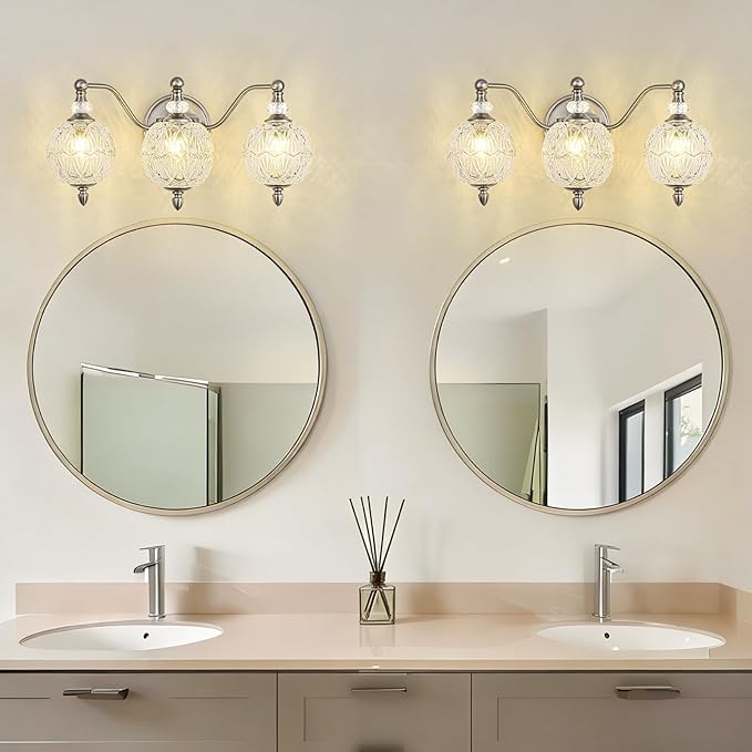 Brushed Nickel Bathroom Vanity Light, 3-Light Mid Century Modern Brushed Nickel - Image 9