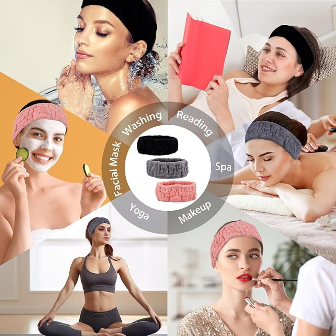 Microfiber Spa Headband 3-Pack, Soft Terry Cloth Headband - Image 4