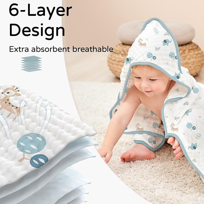 Yoofoss Hooded Baby Towels for Newborn 2 Pack 100% Muslin Organic Cotton Baby - Image 4