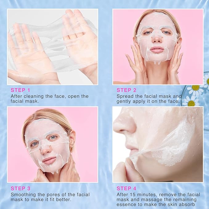 48 Packs Collagen Essence Sheet Facial Masks, Plant Extract and Sodium - Image 7