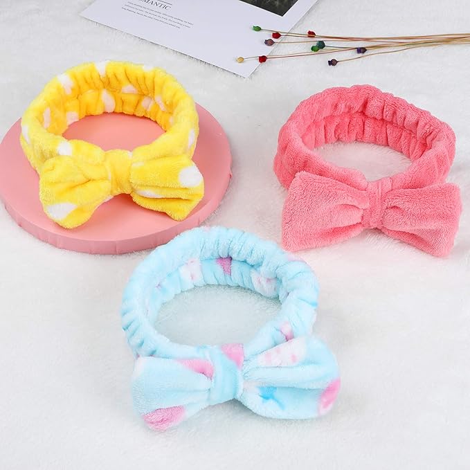 8 Pack Spa Headbands, Coral Fleece Makeup Bow Headbands, Terry Cloth Face Hair - Image 6