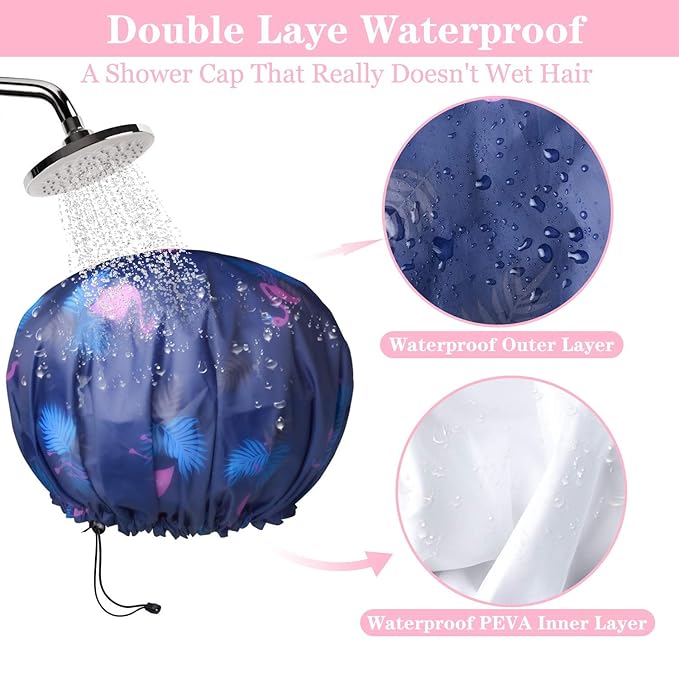 3 Pack Extra Large Double Layer Adjustable Shower Caps - Image 4
