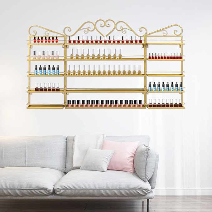 5-Tier Wall-Mounted Nail Polish Storage Racks Set of 3, Metal Cosmetic Display - Image 2