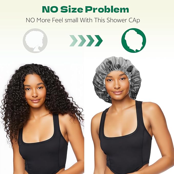 2 PCS Shower Cap Waterproof Double Layer Elastic Adjustable Reusable Hair Bath - Image 5