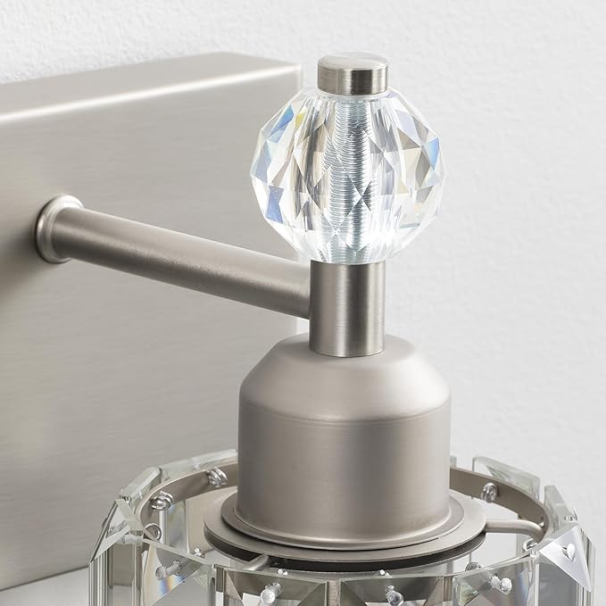 PRESDE 2-Light Crystal Bathroom Vanity Light, Brushed Nickel Modern Bath - Image 5