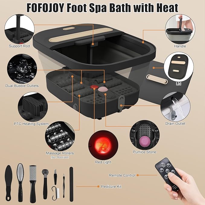 Collapsible Foot Spa Bath with Massager and Heat and Bubble Jets, Temperature - Image 2