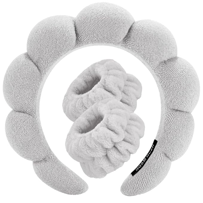 Spa Headbands for Washing Face Wristband Set Sponge Makeup Skincare Headband by Tetizo