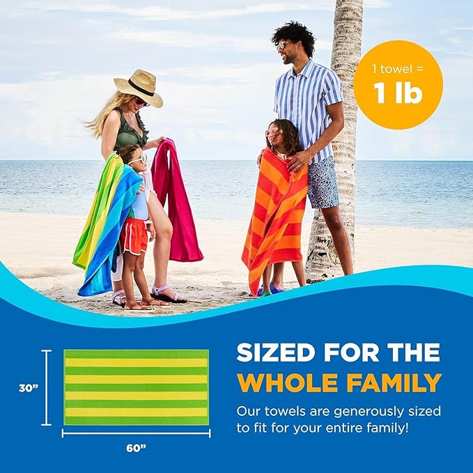 Kaufman - Soft Oversized Beach Towels in Bulk | 30" x 60" Velour Striped Beach - Image 5