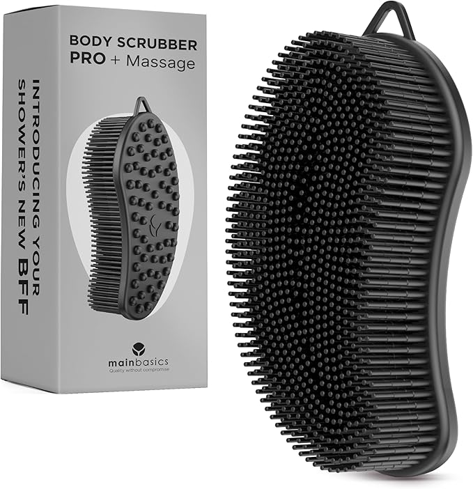 MainBasics Silicone Body Scrubber Dual-Sided Shower Loofah and Massaging Nodes by MainBasics