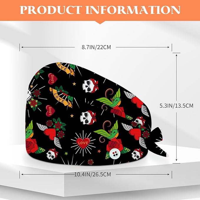 Adjustable Scrub Cap with Buttons & Sweatband, Working Hat with Elastic Tie Back - Image 3