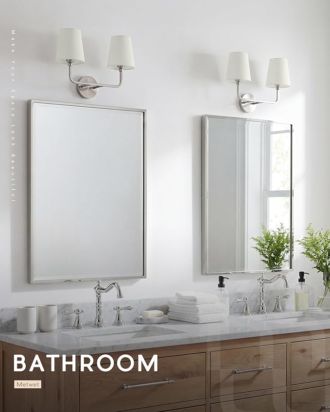 2-Light Bathroom Light Fixtures, Brushed Nickel Vanity Lights, Double Wall - Image 5