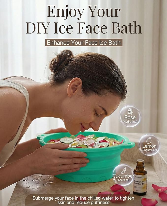 Face Ice Bath Bowl with Built-in Ice Tray, Foldable Silicone Face Bowl - Image 3