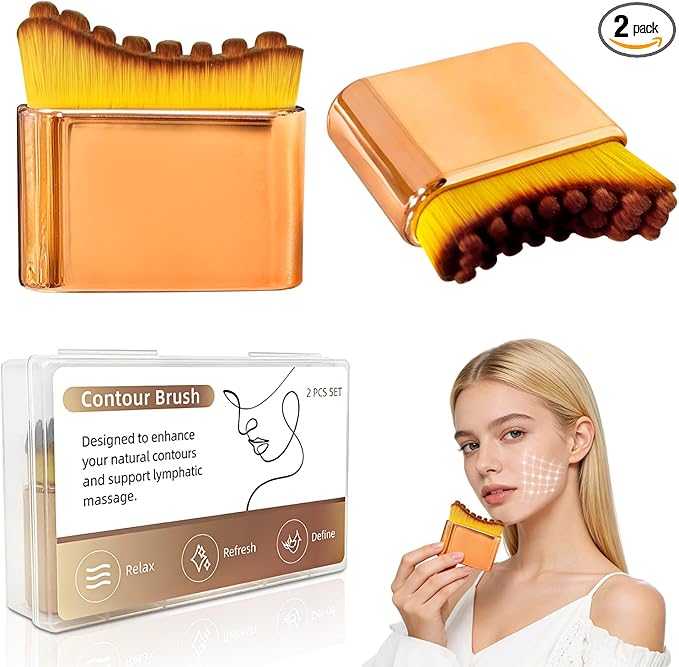 2 PCS Facial Lymphatic Contour Face Brush – Rounded Edge & Soft Bristles by Unknown