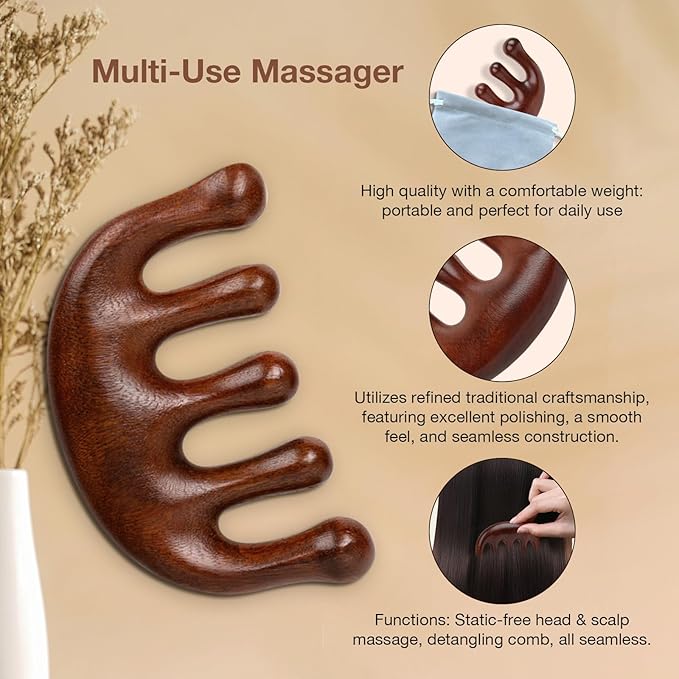 Natural Wooden Hair Growth Scalp Massager Comb, Wood Scalp Massager Tool - Image 3