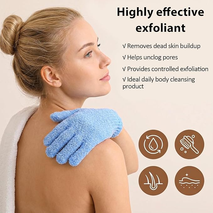6 Pairs Exfoliating Gloves for Shower, Body Scrubber Mitts in Blue, Korean - Image 6