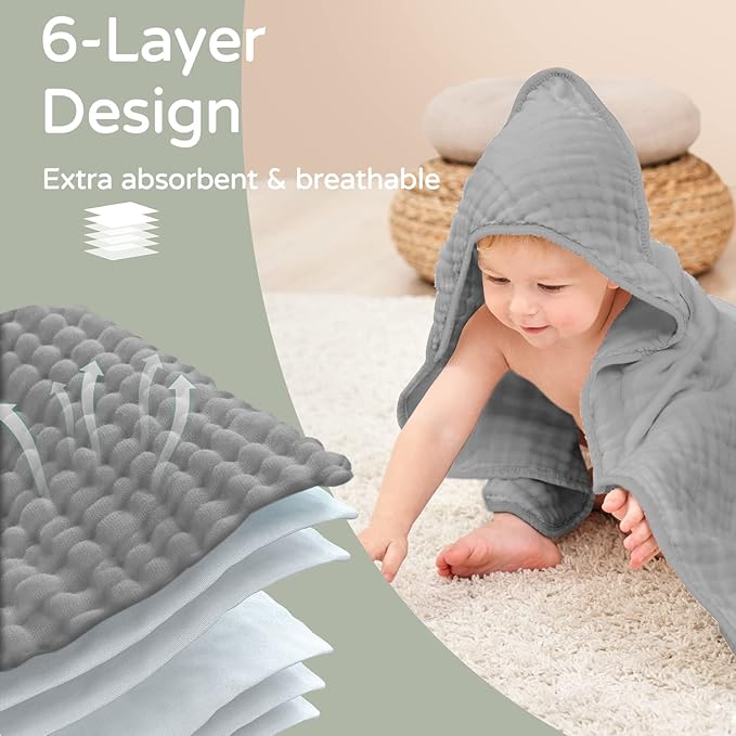 Yoofoss Hooded Baby Towels for Newborn 2 Pack 100% Muslin Organic Cotton Baby - Image 4