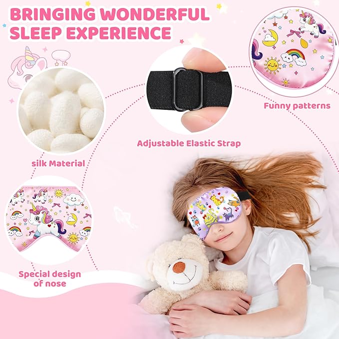 2 Pcs Sleep Mask for Kids Girls, Silk Eye Covers for Sleeping, Adjustable Strap - Image 3