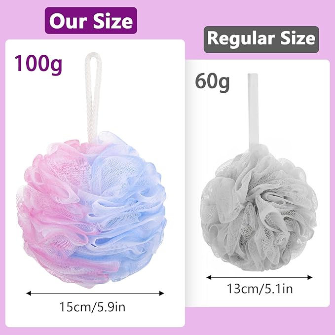6 Pack Bath Loofah Sponge, 100g/pc XXL Large Mesh Pouf Shower Sponge - Image 2