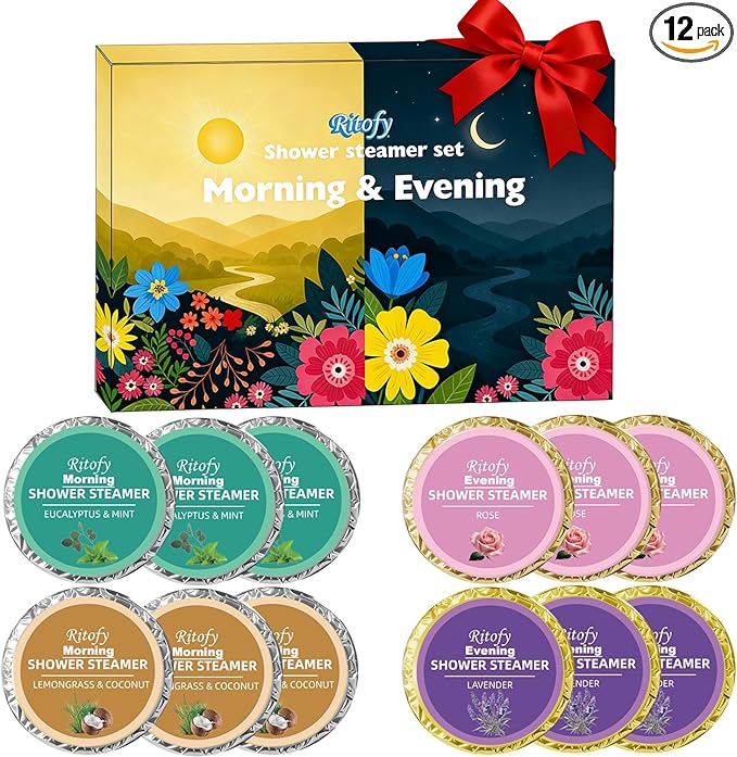 12 Tablets Shower Steamers Aromatherapy, Morning Evening Set, Gift by Ritofy