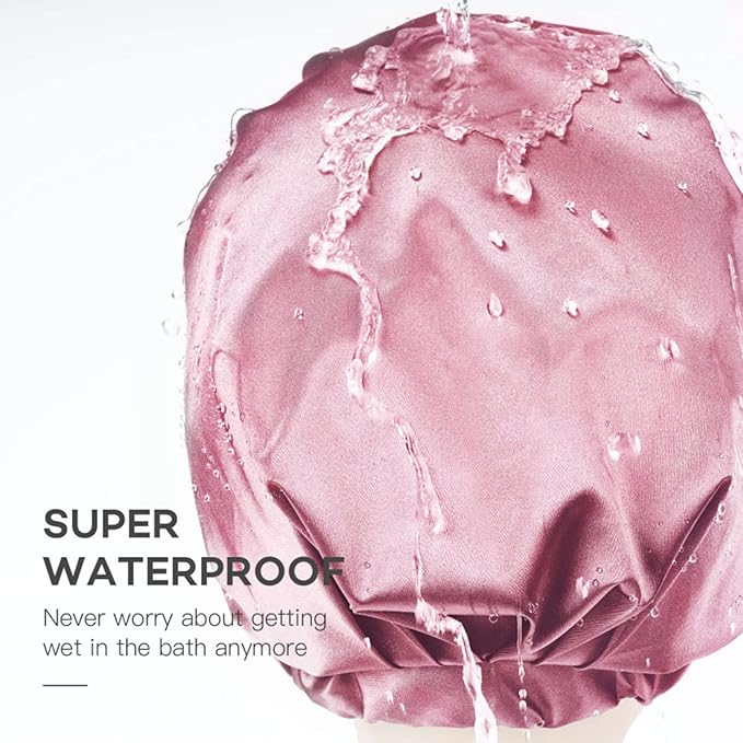 Large Shower Cap for Women Reusable Waterproof Adjustable Shower Caps - Image 4