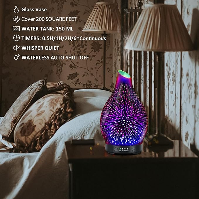 Essential Oil Diffuser 150ML -3D Firework Glass Aromatherapy Diffusers - Image 5