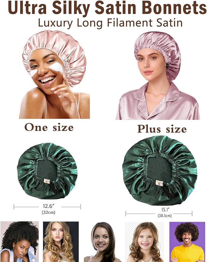 3Pcs Hair Bonnets For Sleeping Satin Bonnet For Women Silk Bonnets Womens Curly - Image 4