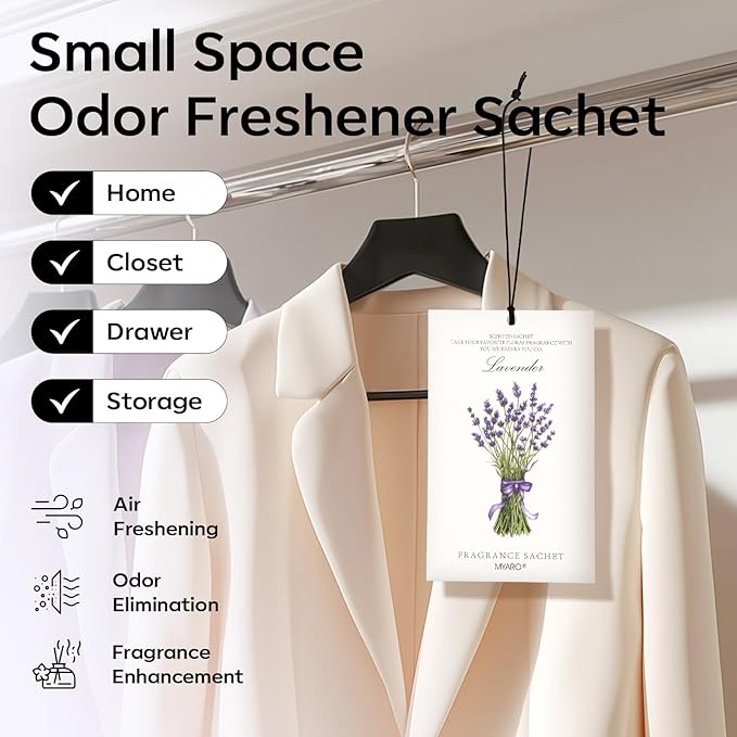 MYARO 12 Pack Lavender Scented Sachets | Odor Eliminator & Air Freshener - Image 2