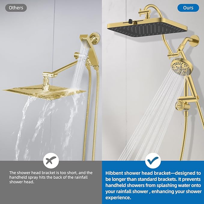Hibbent cUPC Certified 13'' Shower Head Combo, High Pressure 5 Spray Rainfall - Image 6