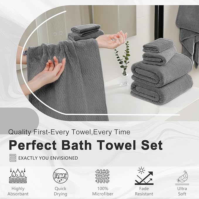 8 Piece Bath Towel Set Grey |2 Oversized Large Bath Sheet, 2 Hand Towels - Image 6