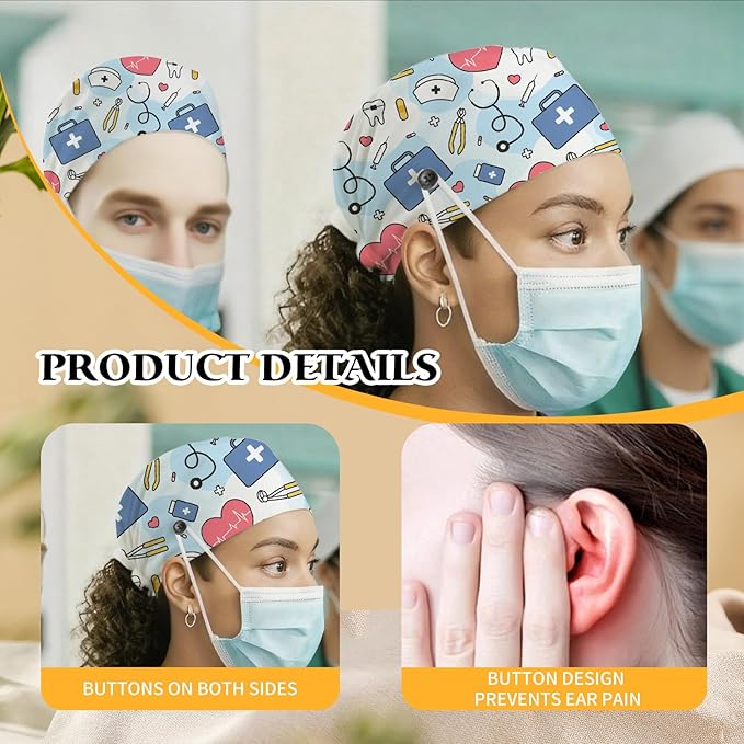 Adjustable Scrub Cap with Buttons & Sweatband, Working Hat with Elastic Tie Back - Image 6