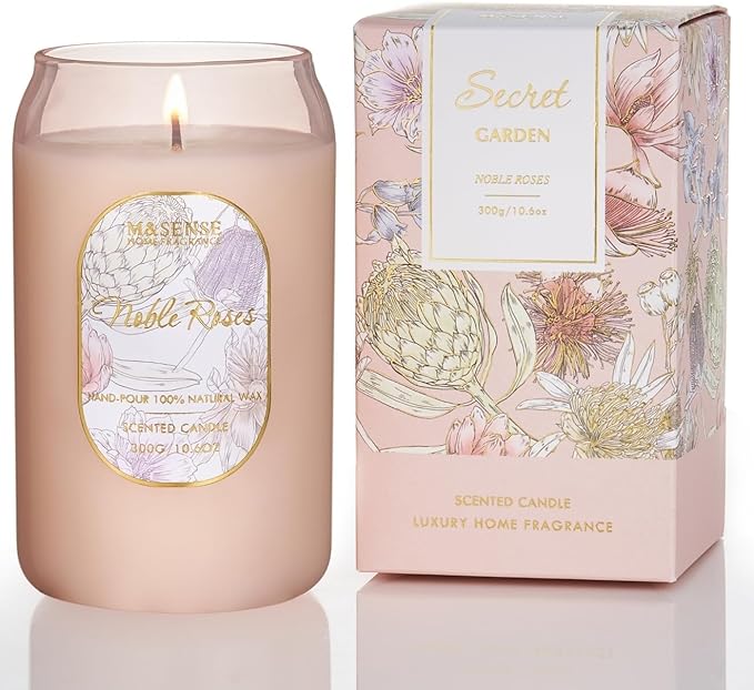 M&SENSE Aromatherapy Pink Soy Scented Candle Gift-Fresh Roses Scent, 10.6 oz by MSENSE
