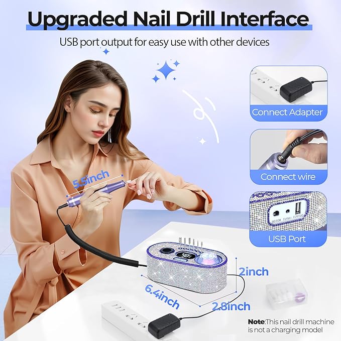 JOSGLOI Electric Nail Drill Professional: Shiny 40000RPM Electric Nail File Kit - Image 6