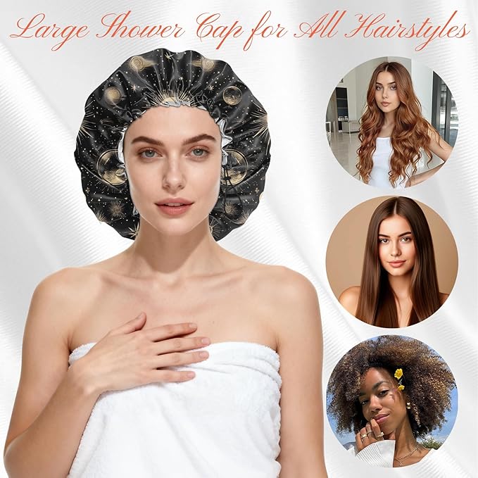 Shower Cap Reusable Double Layer Adjustable Elastic Waterproof EVA Hair Bath - Image 4