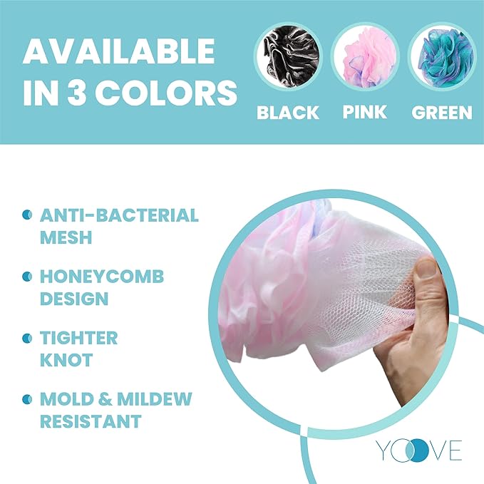 Yoove Loofah Back Scrubber w/Bamboo Charcoal Fiber Infused Bath Sponge - Image 7