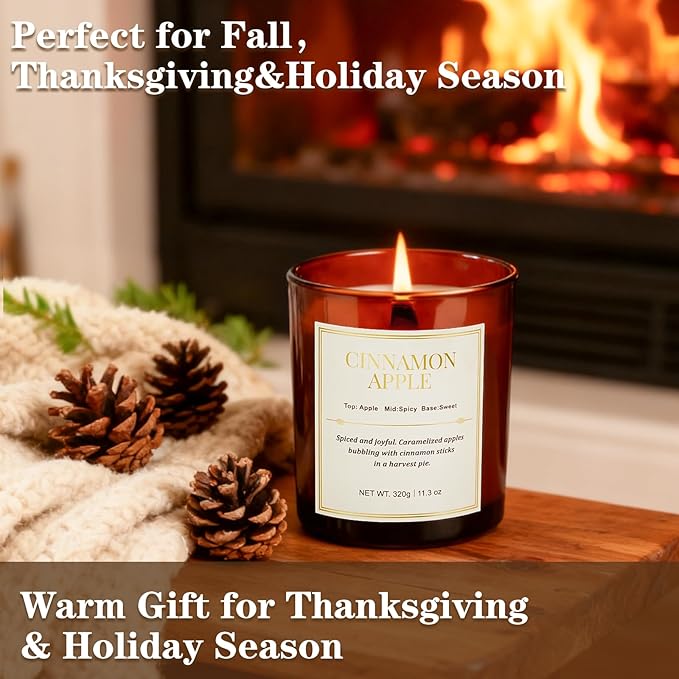 Scented Candles for Home, 2 Pack Wood Wick Cinnamon Apple Scented Candles - Image 5