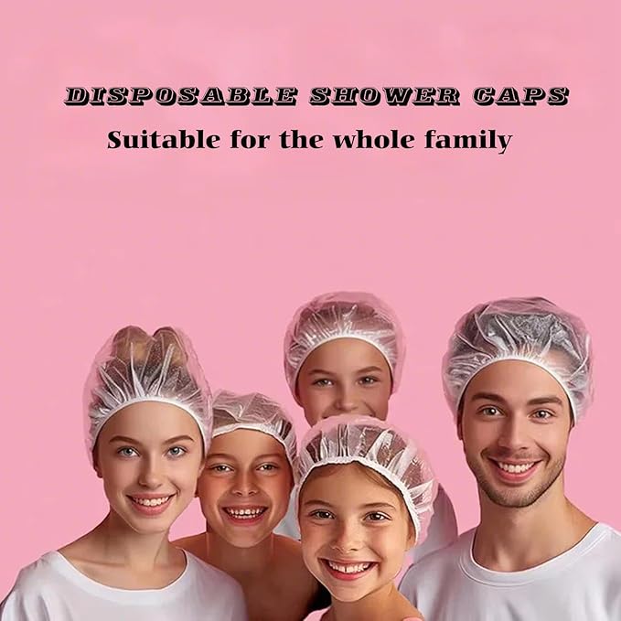 100PCS Disposable Shower Caps, Plastic Clear Hair Cap Large Thick Waterproof - Image 7
