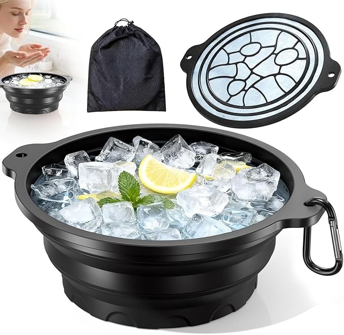 Face Bowl for Ice with Built-in Ice Tray – Collapsible Silicone Facial Ice Bath by Dtuoen