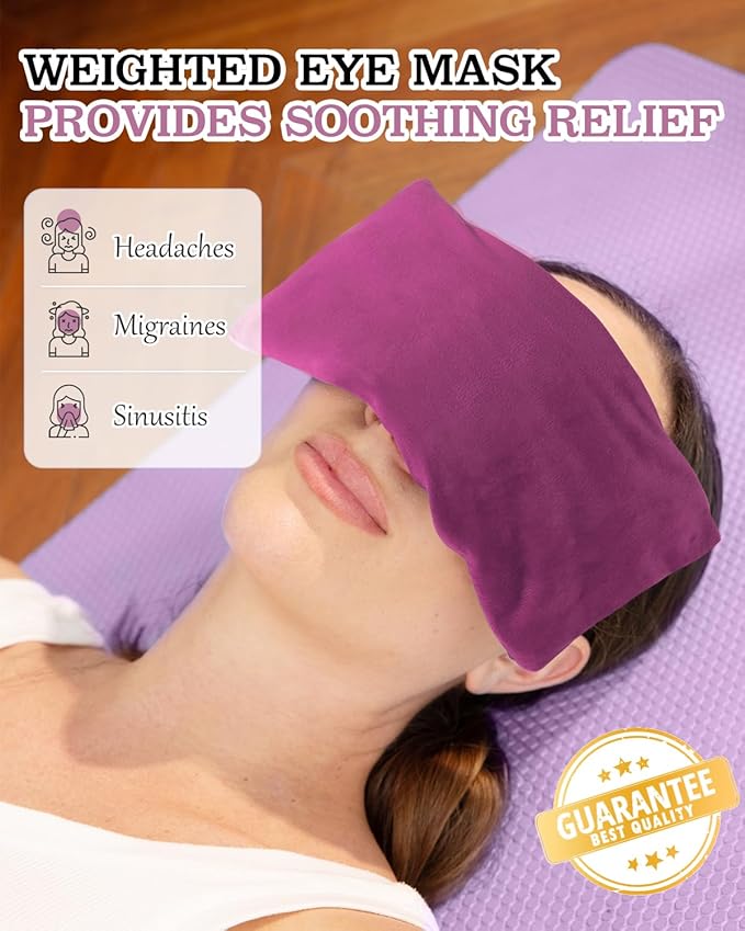 Weighted Eye Mask for Sleep, Meditation, Lavender Eye Pillow Heated for Headache - Image 3