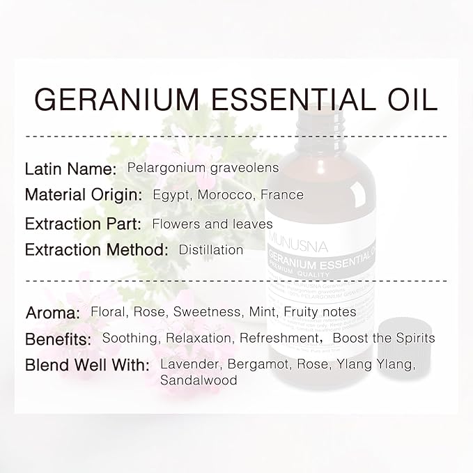 Geranium Essential Oil 100ML, 100% Pure Geranium Oils Aromatherapy Oil - Image 3