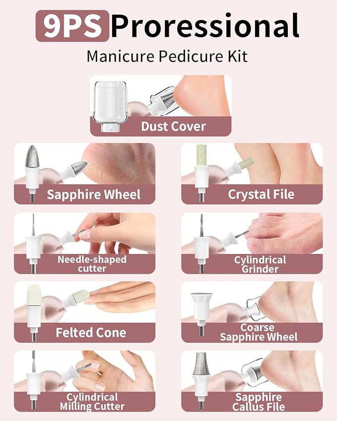 Professional Manicure Pedicure Kit, Cordless Electric Nail File Set, - Image 5