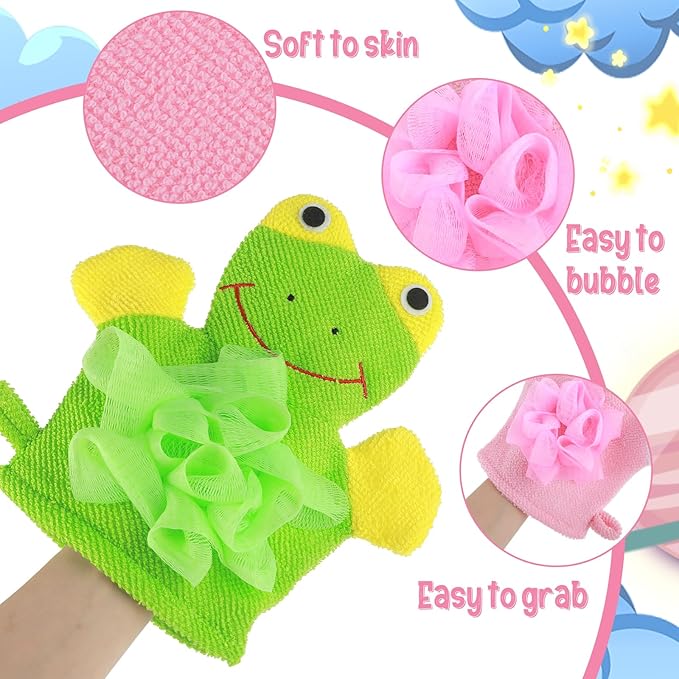 Dimeho Kids Bath Gloves, 4/2pcs Shower Gloves Loofah - Image 3