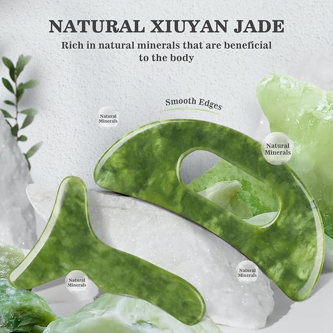 2 in 1 Jade Stone Gua Sha Massage Tool, Large Guasha Muscle Scraper Tools Set - Image 5